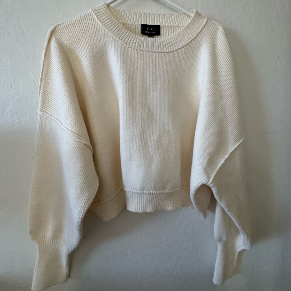 Vici Cream, Cropped, Crew Neck Sweater